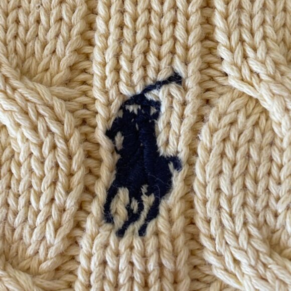 RALPH LAUREN POLO SPORT Vintage Cotton Cable Knit Yellow Sweater M - Picture 5 of 17